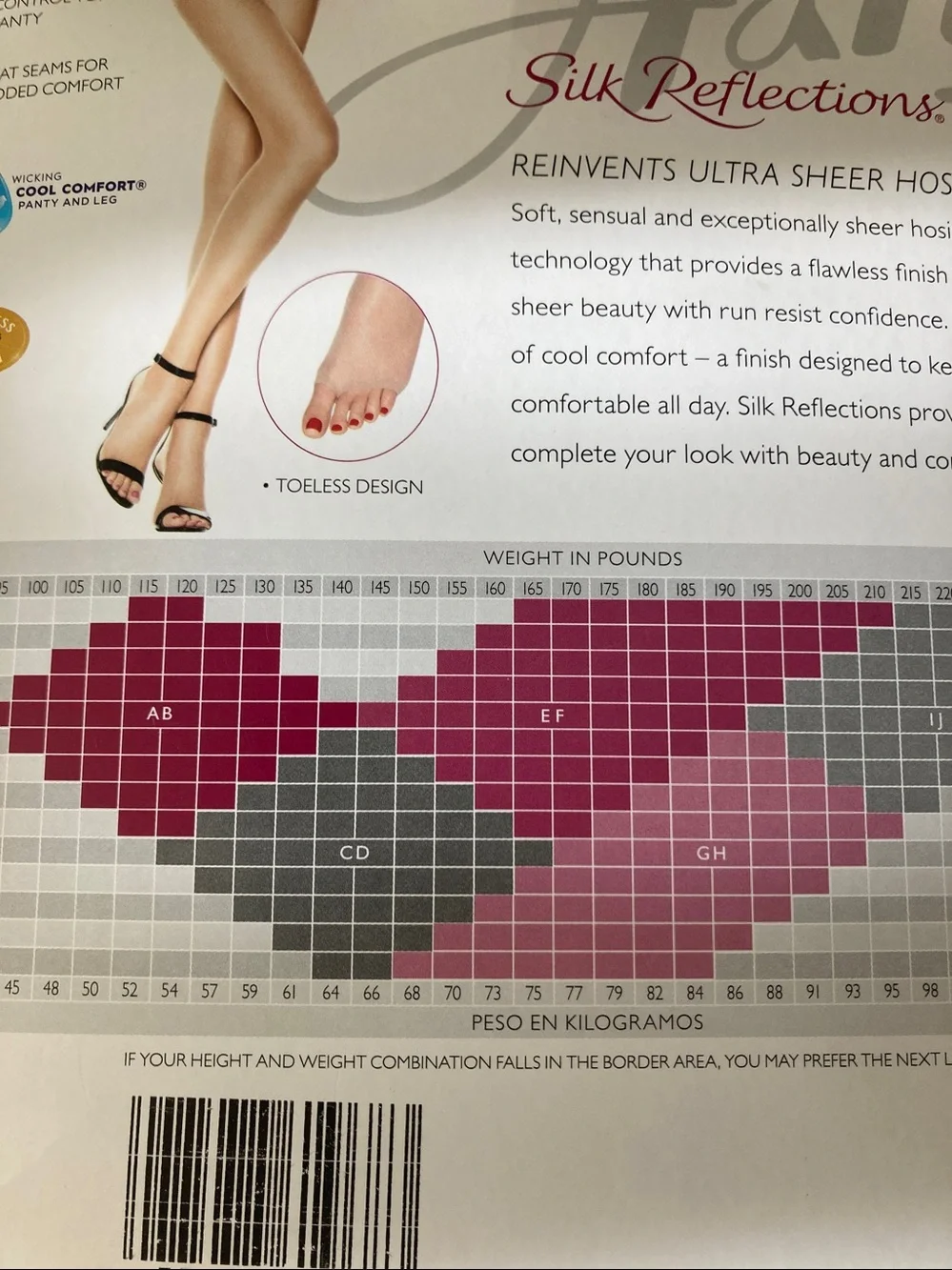 Hanes Silk Reflections Ultra Sheer Toeless Control Top Pantyhose. Buff Size EF.